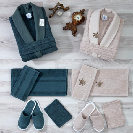 Lux Oil Green & Light Beige | 12-Piece Bathrobe Set