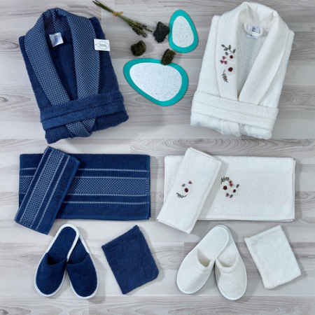 Lux Dark Blue & Cream | 12-Piece Bathrobe Set