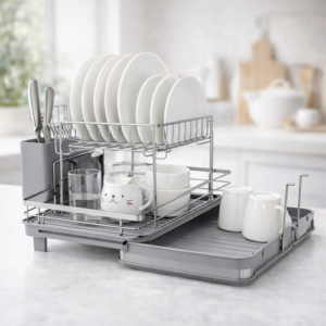 Weva Clara Plate Rack – Adjustable with Cup Holder – Steel/Gray